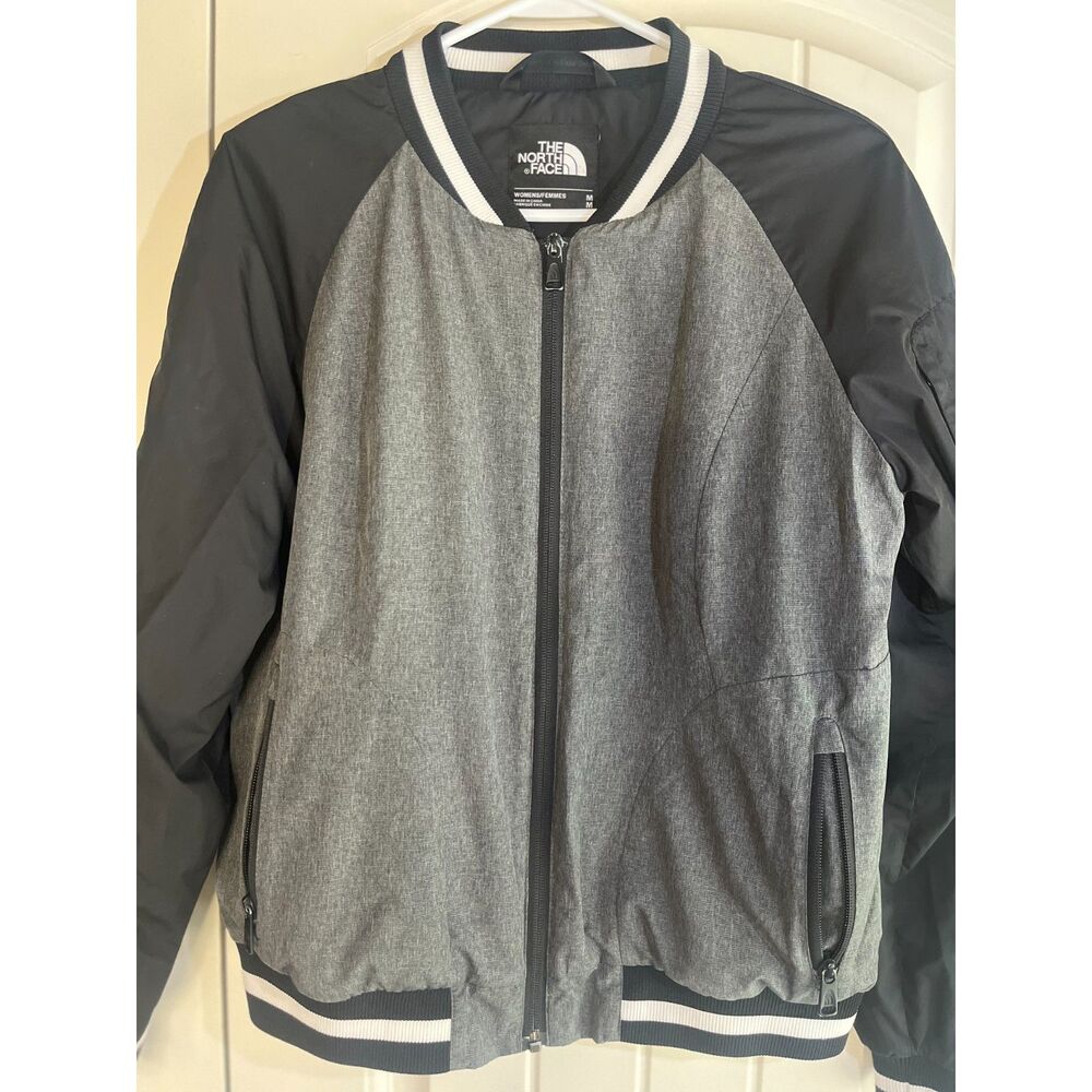 The North Face Womens Bomber Jacket Size M Varsity Black Gray Colorblock